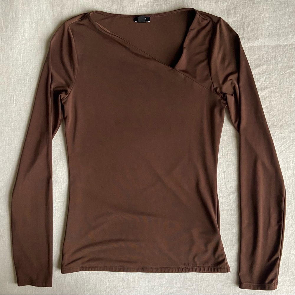 Express Body Counter Asymmetrical Chocolate Brown Long Sleeve Top Small